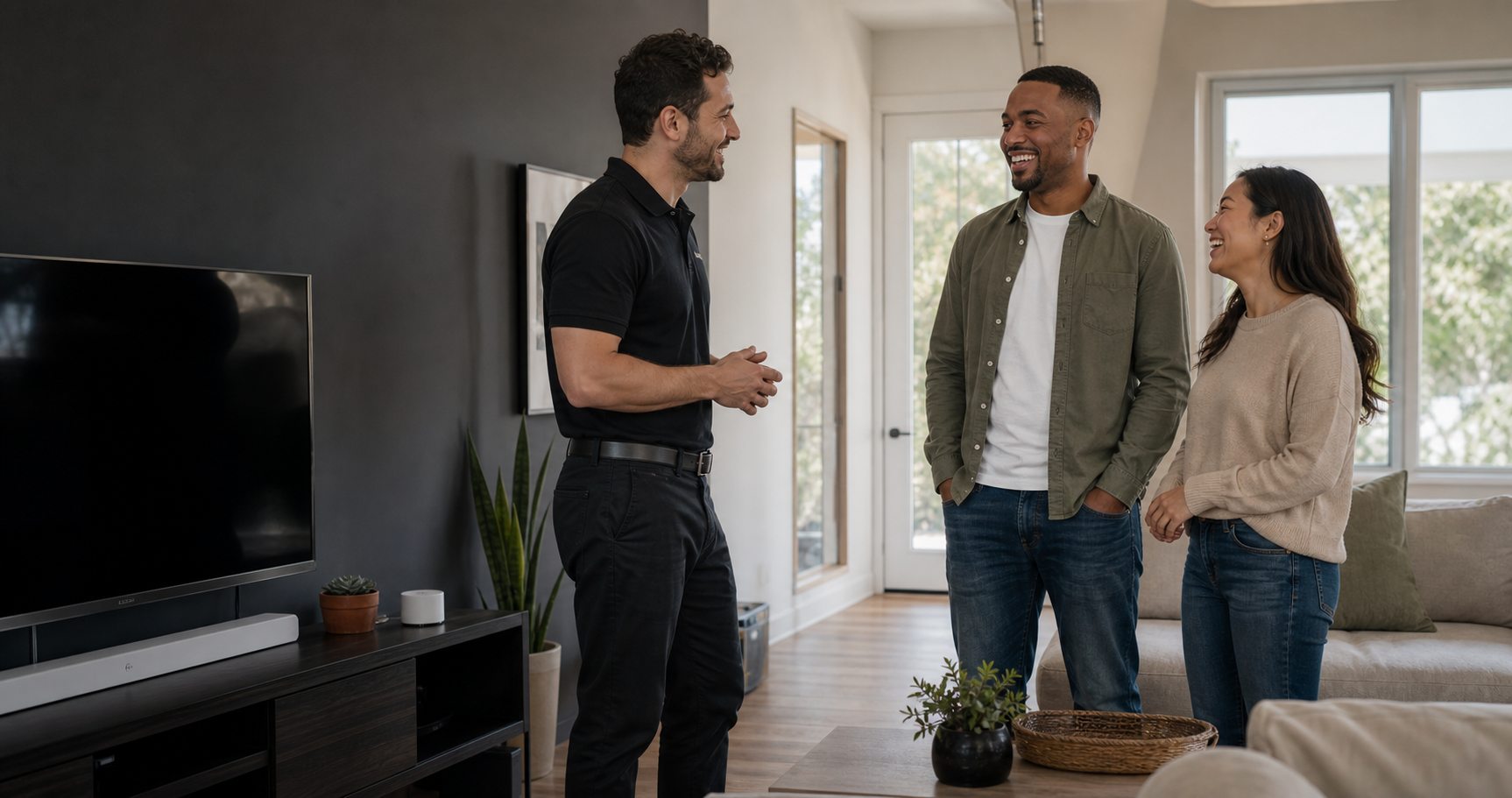 Austin homeowners reviewing a finished setup with a local pro