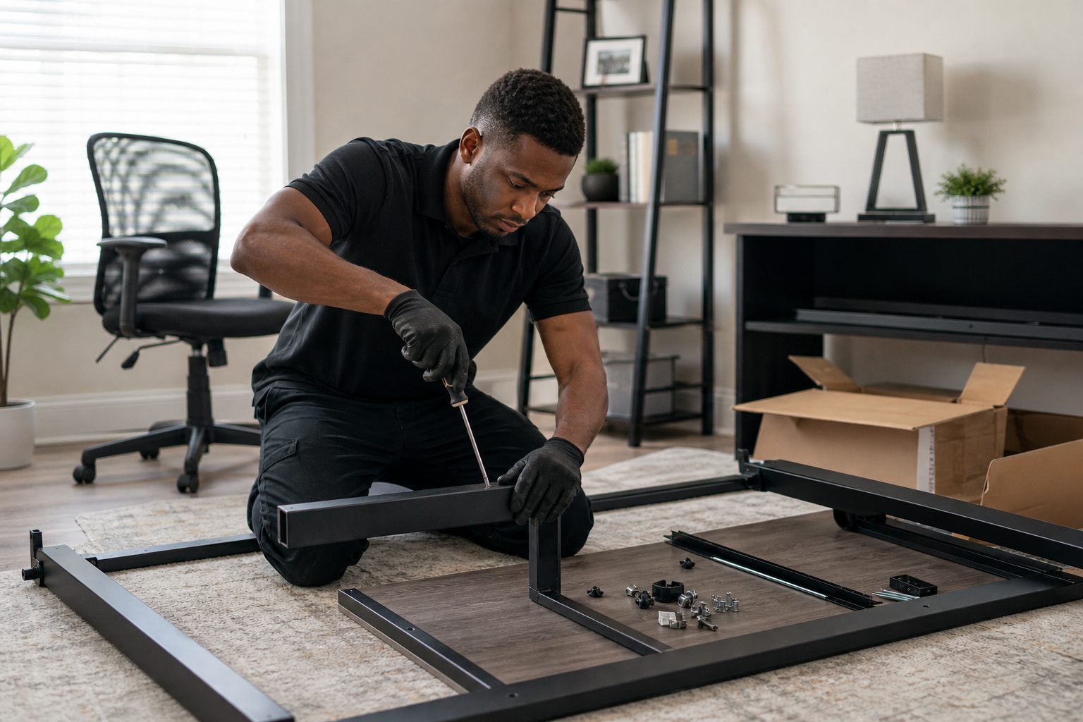 Storage installation project being measured and assembled